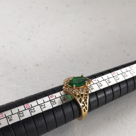 Vintage Emerald Stone with Accents 10K Gold Plated Ring - Picture 3 of 12